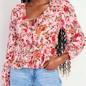 Old Navy Pink Floral Tie-Front Blouse